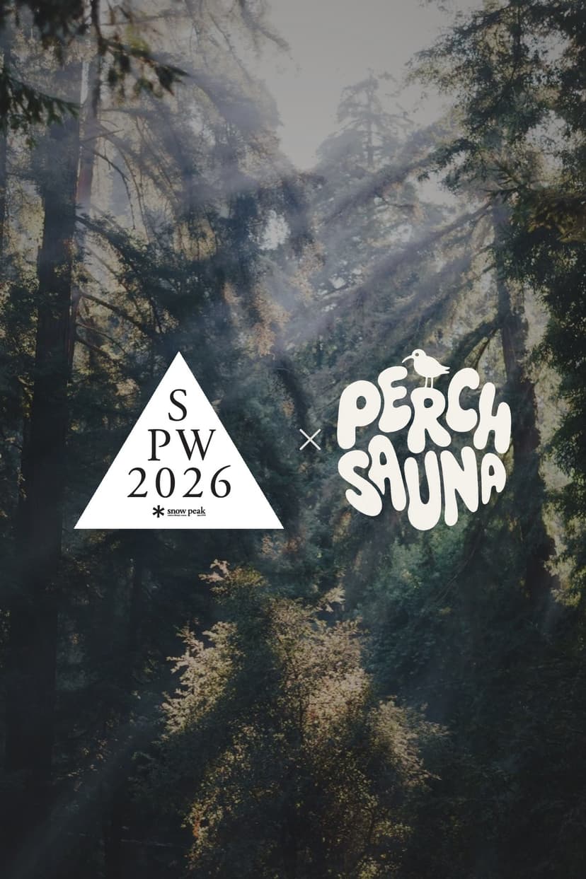 Sunlight through the redwoods at Snow Peak Way Big Sur, with the SPW 2026, Perch Sauna, and Magna Electrolytes sponsor logos
